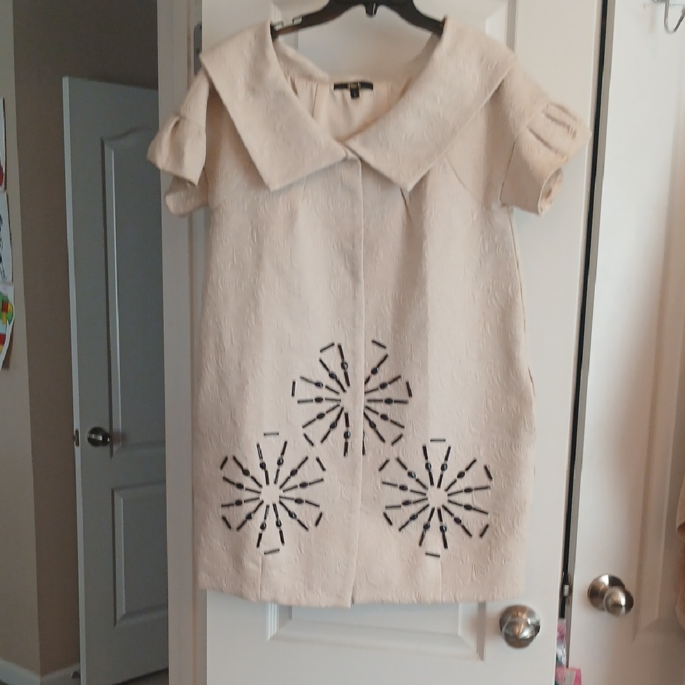 Black Cream Mini Dress with Black Decor